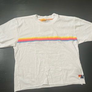 AVIATOR NATION WHITE BOYFRIEND TEE WITH NEON STRIPES